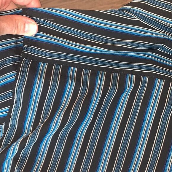 Van Heusen | Boys Black Blue Striped Button Down Dress Shirt 10 - Picture 7 of 9